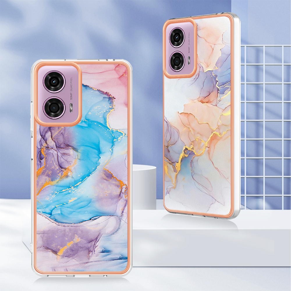 24Designs Marble Soft IMD TPU Chromed Cases For Samsung A35 A55 Moto G84 G34 G04 Pixel 9 Pro Xiaomi Redmi 13C Leopard Flower Ocean Bling Plating Stone Phone Back Cover