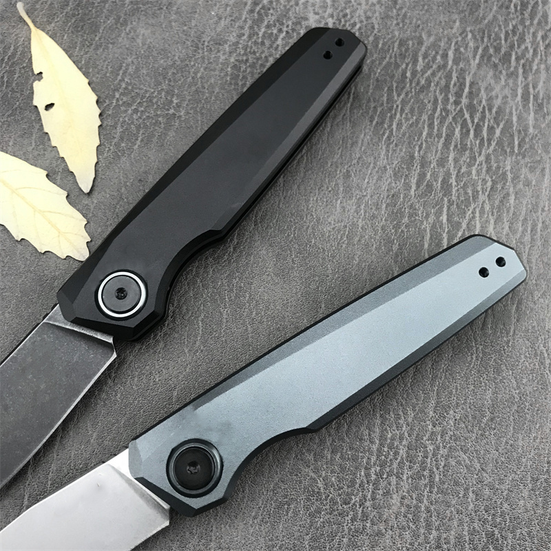 NEW K 7551 AUTO Folding Knife Stonewashed Drop Point Blade Gray /Black Aluminum Handles Easy To Carry Outdoor Hunting Hiking Pocket Knife 1660 3655 7550-Launch 18