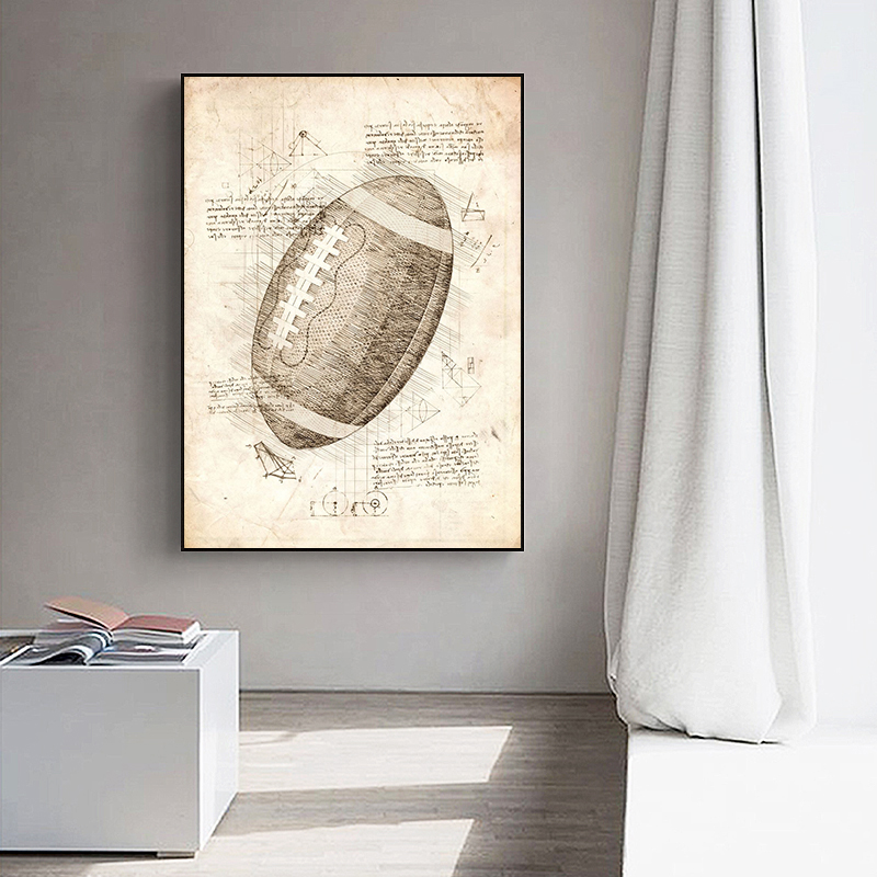 Retro Canvas malowanie sztuki ścienne da vinci inspirowane szkice rowerowe teleskop rugby plakat druku