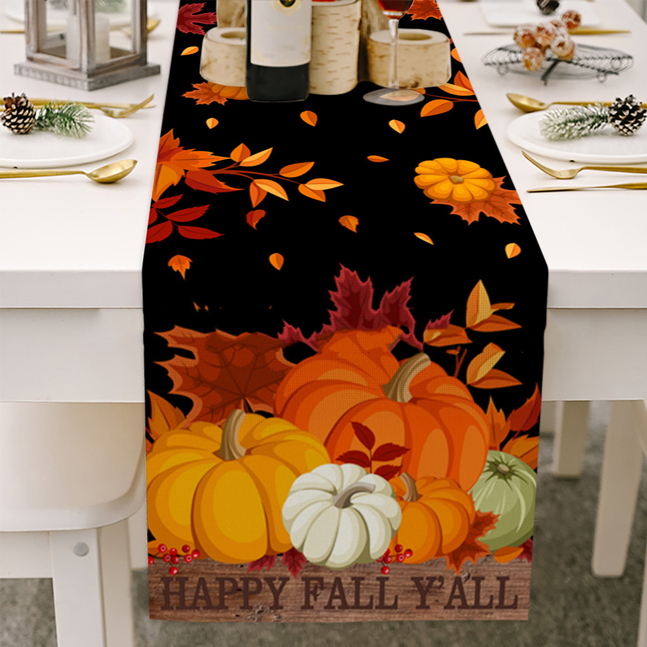 Halloween Święto Dziękczynienia dynia klonowa liść stolik jadalny biegacz ślubny wiejski stół