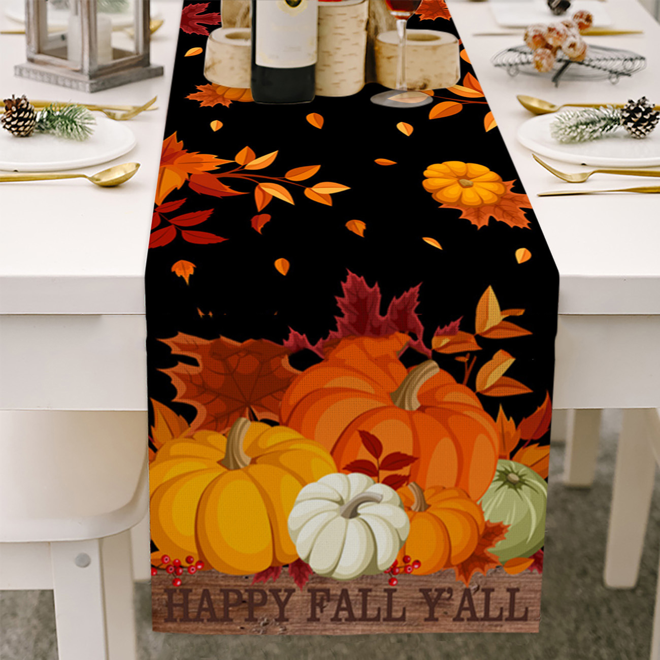 Halloween Thanksgiving Pumpkin Maple Leaf eettafel Runner Wedding Country Table Runner voor eettafel Kerstdecoratie