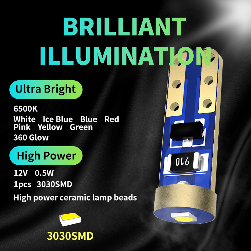10st T5 18 37 70 73 74 79 86 Super Bright 1 SMD 3030 LED -bil Dashboard -uppvärmningsindikator Wedge Lamplampan Auto Instrument Lamp