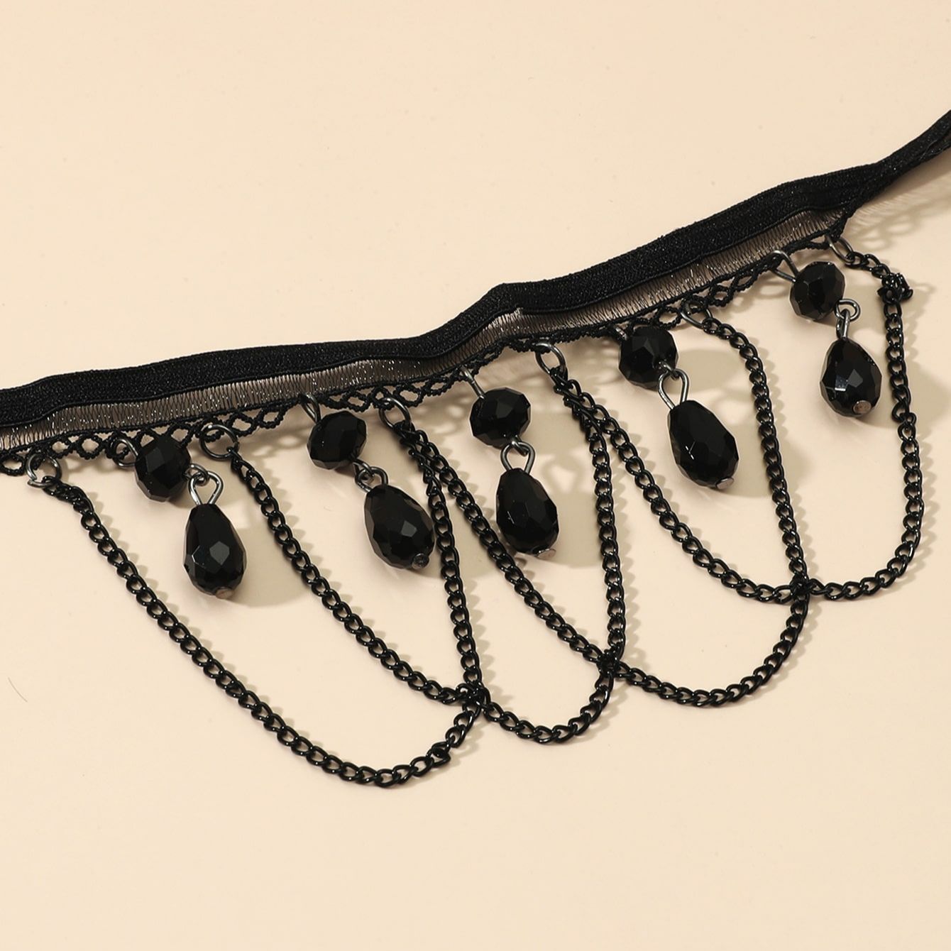 Gótico Fringe Punk Black Colar Chain Chain Lace Anklet Women Foot Bracelet