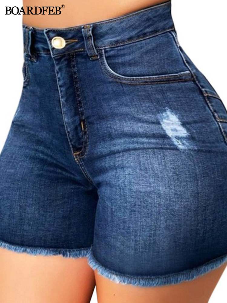 Kadın Kırık Denim Şort Bayanlar Günlük Yüksek Bel Streç Deliği Yırtılmış Kot Pantolon Kadın Yaz Hotpant İnce Fit Şort