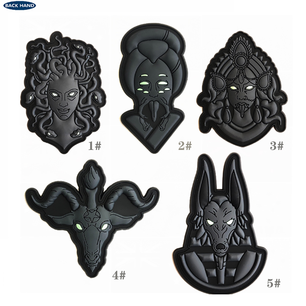 Forntida grekisk mytologi God Medusa, Anubis, Bafuri, Shiva Legend PVC Rubber Patch armband med krok för ryggsäckskläder