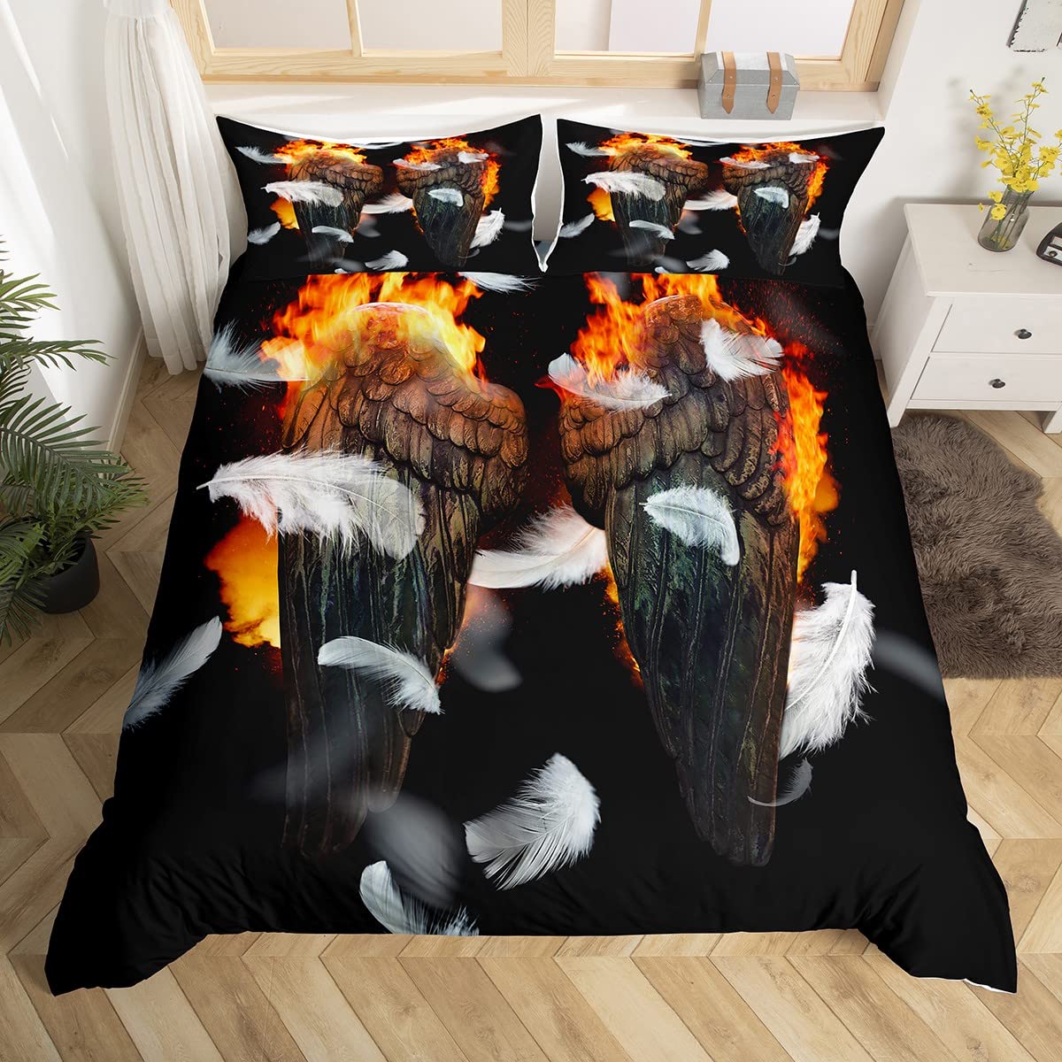 Angel Wings Däcke Cover Set Lucifer Angel Bedding Set Estetic Wing Feather Comporter Cover Set Full Size King Size for Girls