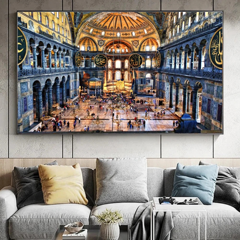 Türkiye İstanbul Ayasofya Hagia Sophia Cami Peyzaj Poster Baskıları Oturma Odası Ev Dekoru İslami Tuval Boyama Duvar Sanatı