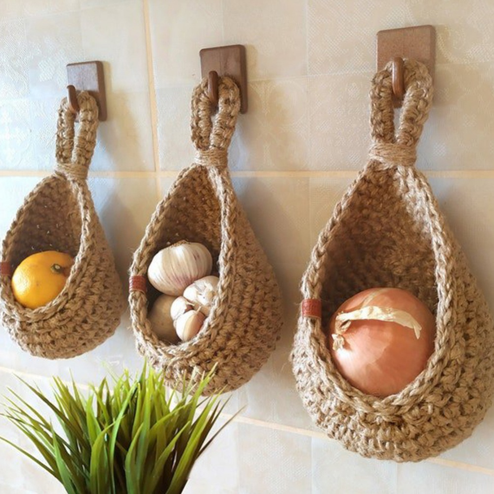 Natural Jute Woven Hanging Baskets Vegetable Fruit Baskets Fruit Baskets For Kitchen Table Wall Hanging Sundries Storage Basket