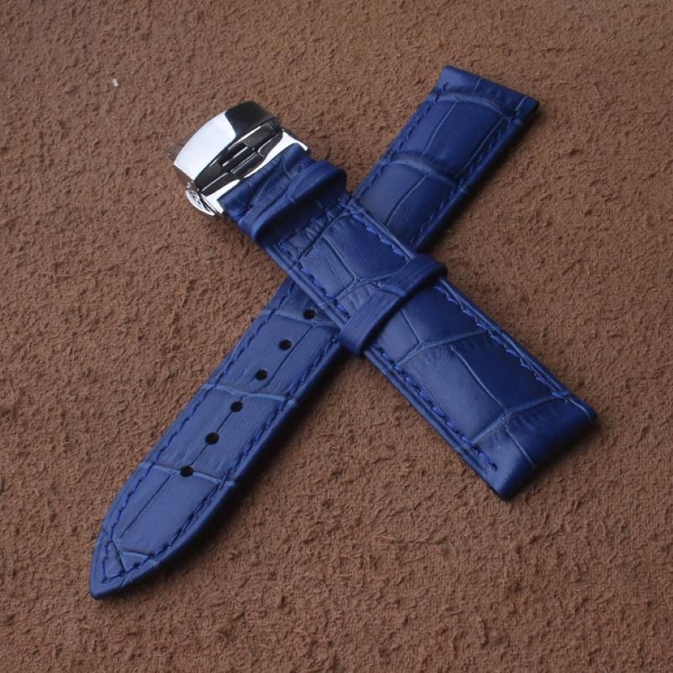 Bandes de montre bleu foncé authentique cuir vache en cuir 14 mm 16 mm 18 mm 20 mm 22 mm montres bracelet ceinture de plate