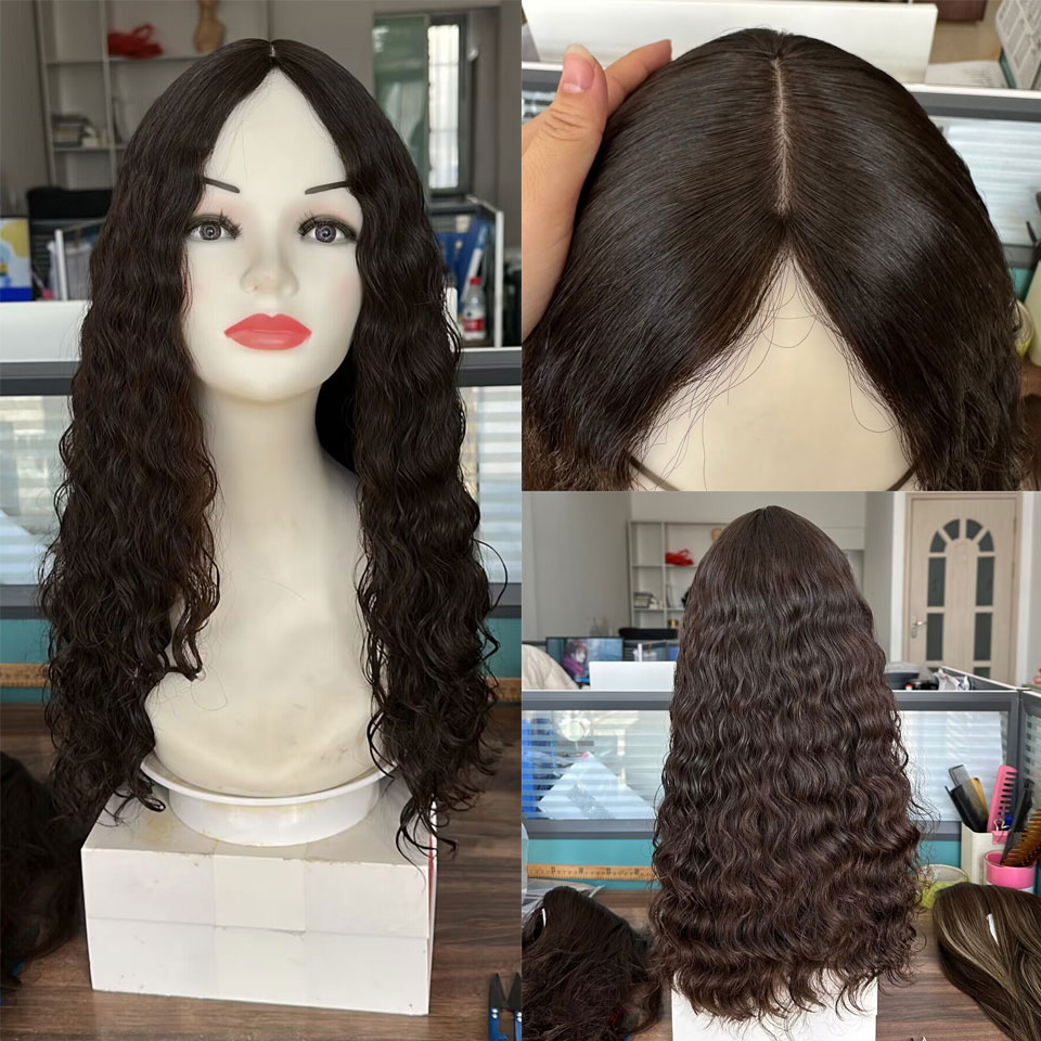 Parrucca ebraica di seta riccia top naturale naturale n. 4 capelli virgin europei parrucche capelli umani donne topper kosher parrucca riccia