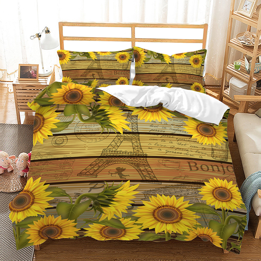 Sunflower Bedding Set Oil Painting Bedclothes Home Decor Single Twin Size For Girls Adults Idyllic Wind Flower Duvet Cover Set