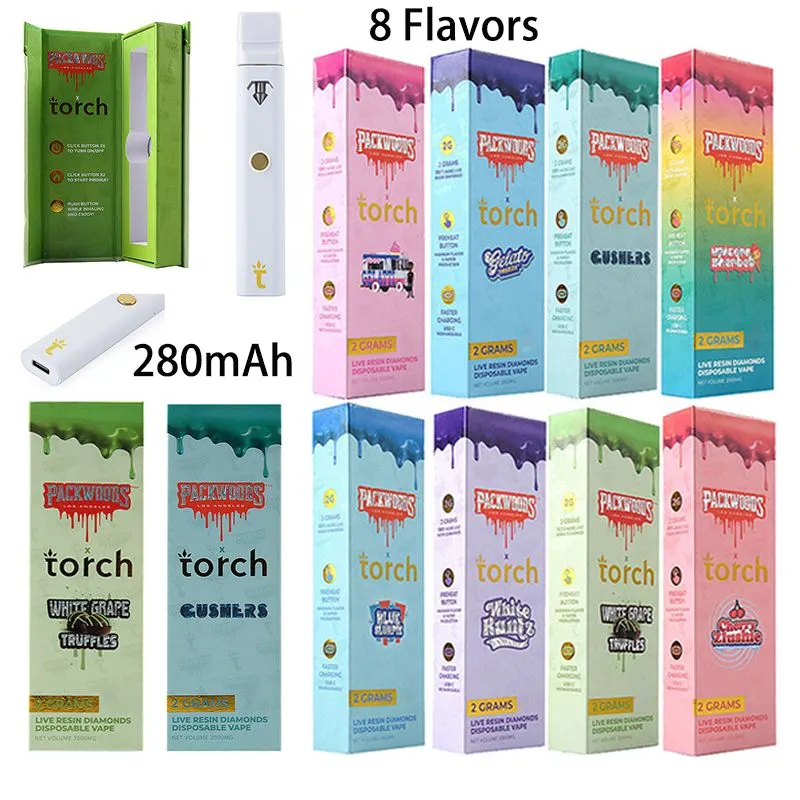 Packwoods X Torch Diamond Vapes Wholesale E Cigarettes Rechargeable Disposable Pens Type C 2ml Disposable Vape Pen Device Thick Oil cookies fryd dabwoods packman