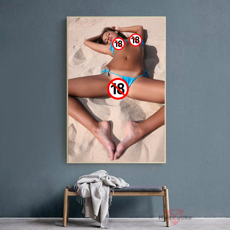 Modern Art Posters Beach Sexy Bikini Girls Naked Pussy Women Picture Wall Painting Canvas Printings Home Living Room Decoration