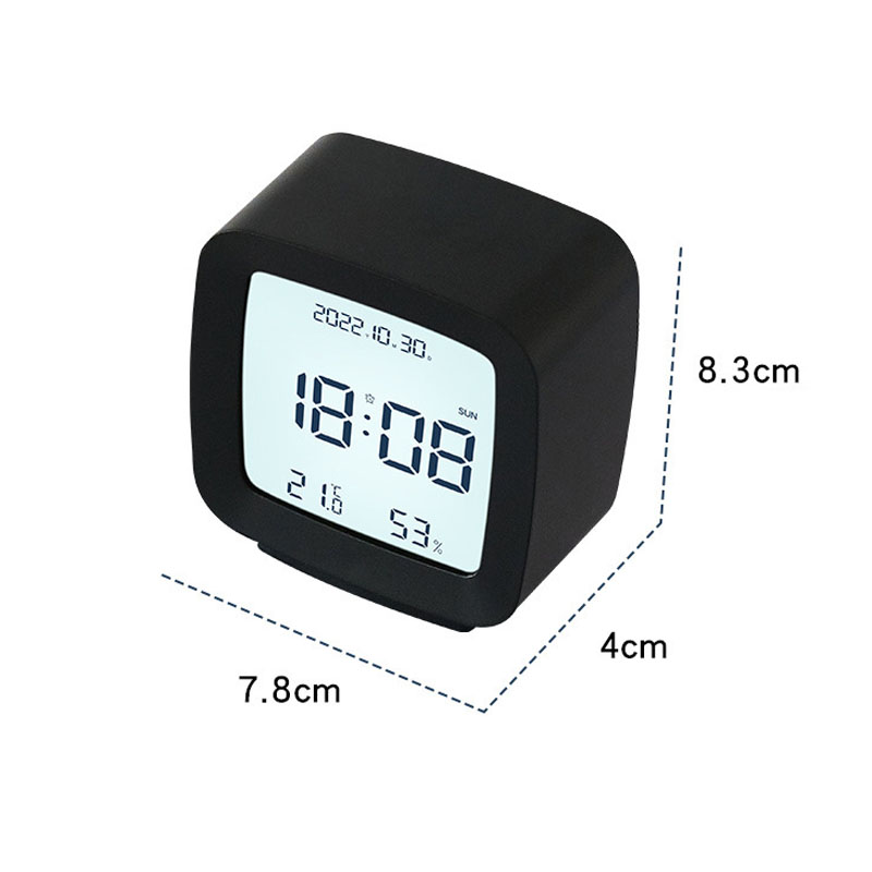 Digital skrivbordsklocka Alarmklocka Small Sound Touch Control Night Light Bedside Square Shape Temperatur Fuktighet TV -stil