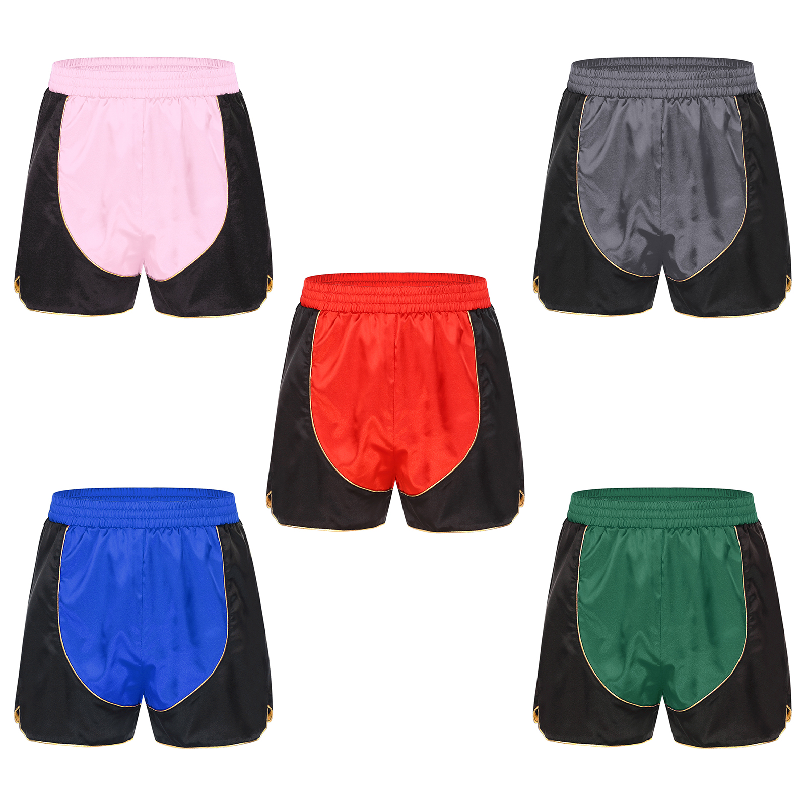 Mens Satin Boxer Shorts Color Block Sexy Underwear Elastic Waist Boxing Training Running Sport Trunks Smooth Silk Pajamas Shorts