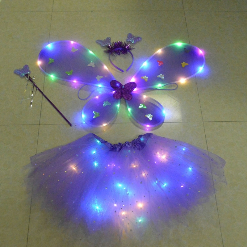 Kids Girls Gloss Ceitu Tutu Sprts Butterfly Wing Hair Hoop Fairy Stick Cosplay Prop Ubrania na 3 do 10 lat