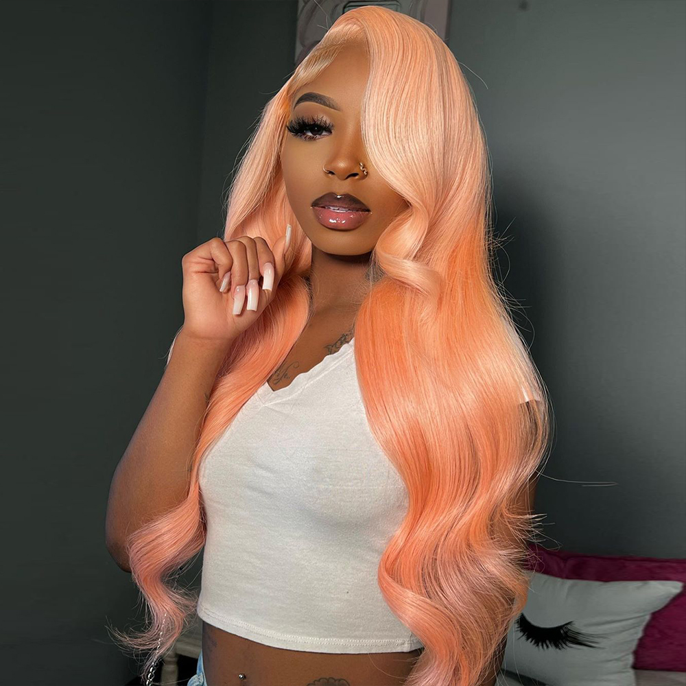 Light Orange 13x6 Transparent Lace Front Wig Body Wave Wigs For Women ed 13x4 T Part Lace Frontal Human Hair Wigs