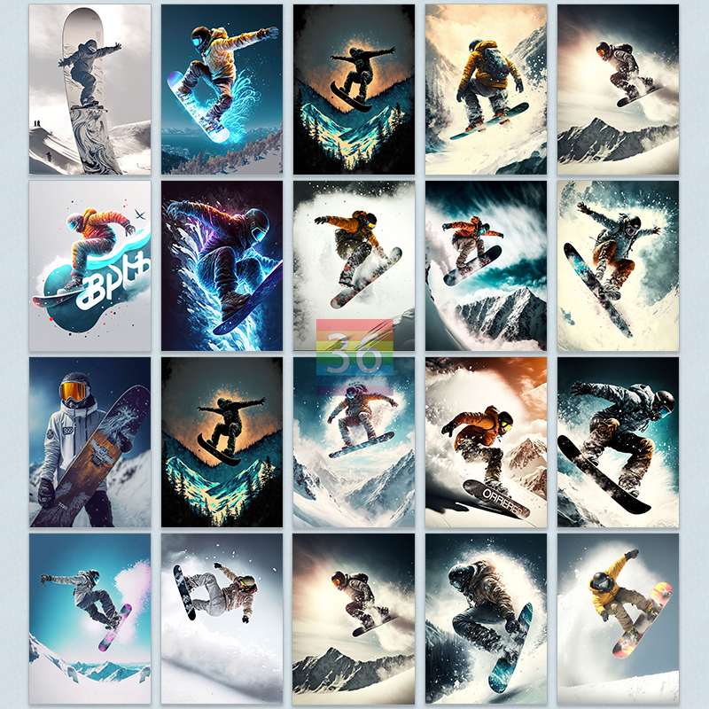 Snowboard Skiing Sport Poster Canvas Prints Morden Skiing Wall Art Picture Snowboarding Sport Wall Decor Skiing Club Wall Decor