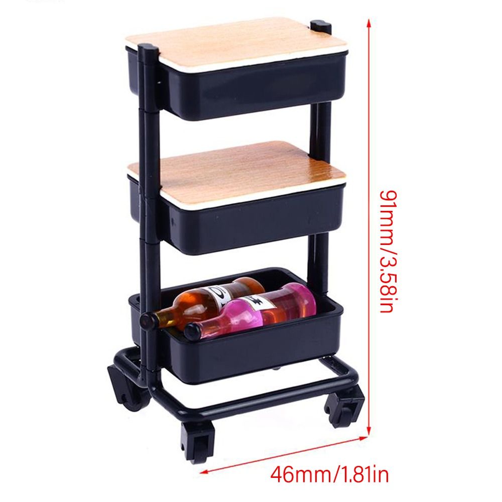 Carrello da bambola da 1: 6 in scala con ruote in legno a tre strati Accessori giocattoli mobili carrelli da cucina carrello da cucina da cucina