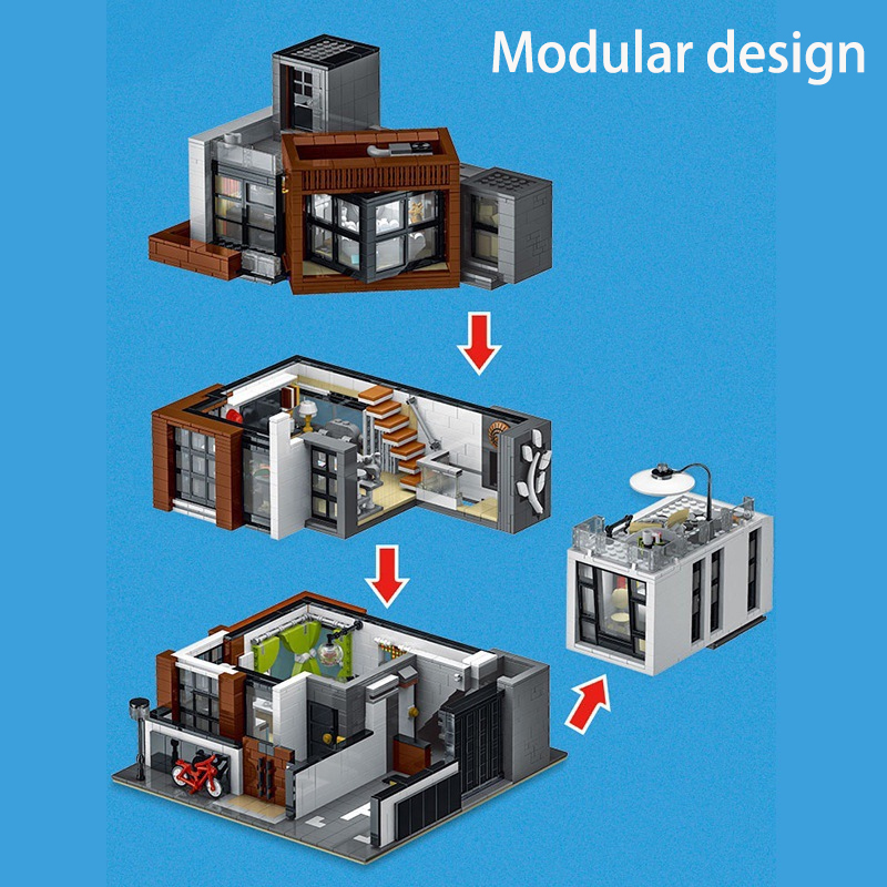 Creative MOC Modern Villa City Street View Blodds Blocks Модульный экспертный архитектурный кирпичный подарки для детей подарок для детей