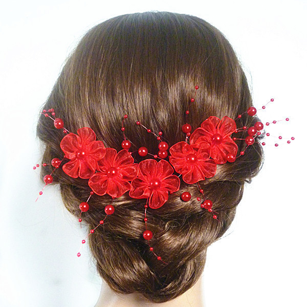 Wedding Bruidal U vorm Rose Hair Pin Brurettes Rode Haarspeld Clips Bloemhaar Sieraden Diy Accessoires Haar Braider Styling Tools