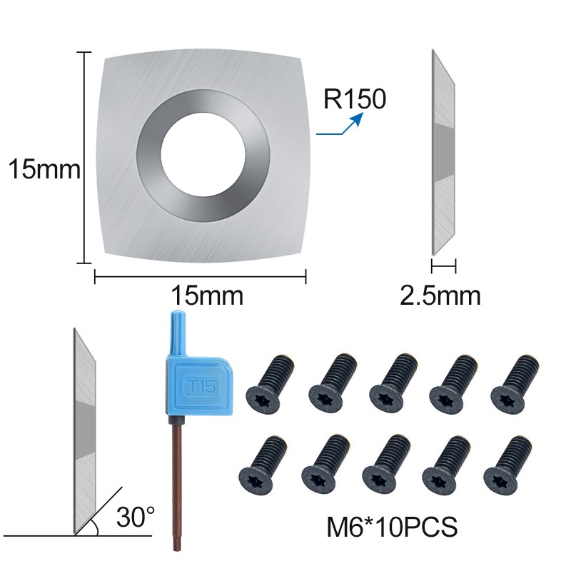 XCAN WOODターニングツール15mm炭化物インサート15x15x2.5mm R150用スパイラル/ヘリカルプレーナーカッターヘッドウッド旋盤ツール