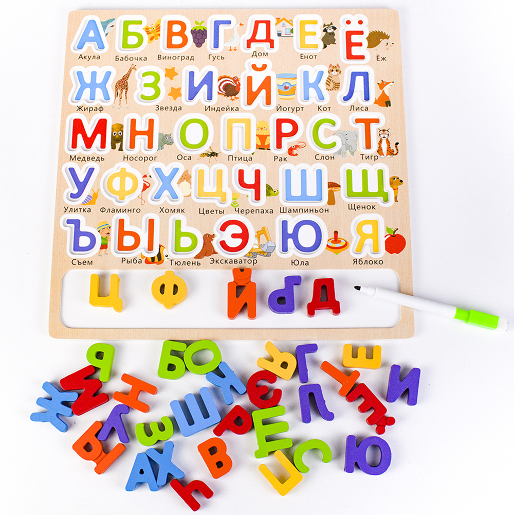 Letters de quebra -cabeça russo de madeira de madeira Bloco de quadro de prática de caligrafia Montessori Combinando o brinquedo de aprendizado educacional precoce