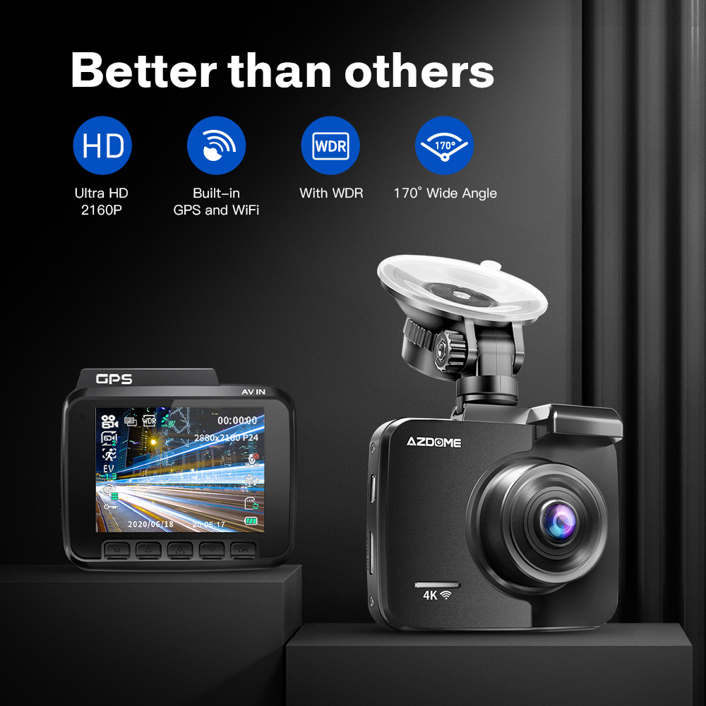 Azdome GS63H الأصلي بني في GPS Wi-Fi UHD 2160p Front + VGA Camera Car Car DVR Recorder 4K Dash Cam DashCam WDR Night Vision