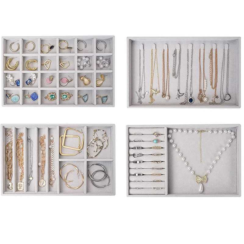 Jewelry Boxes Velvet jewelry tray display box portable stand earrings necklace packaging box gray beige stackable jewelry organizer box