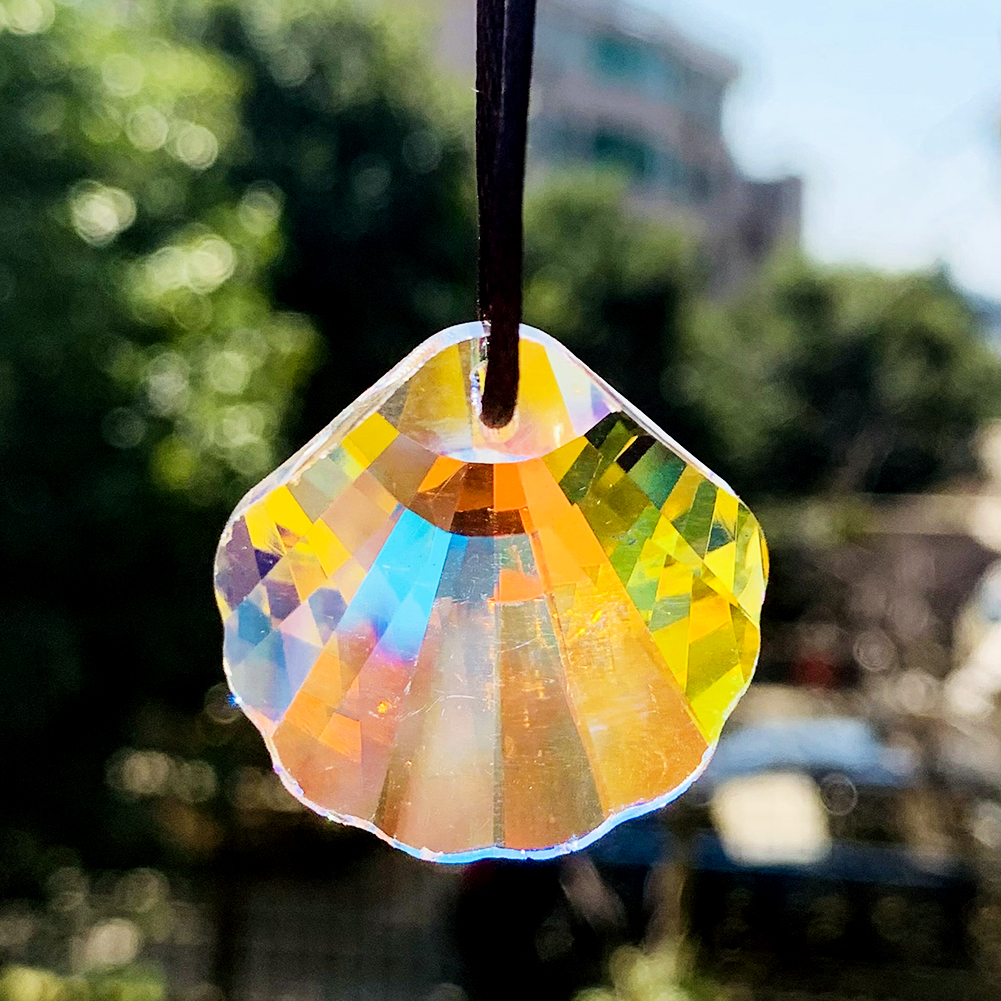 Rainbow Polished AB Color Scallop Mussel Fan-shape Crystal Faceted Prism Glass Chandelier Lamp Parts Aurora Suncatcher Charm