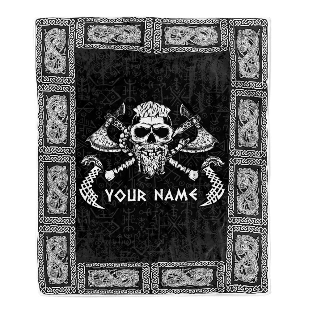 Personalized Custom Name Viking Odin God Celtic Scandinavian Norse Runes for Men Women Mom Dad Lovers Quilt Fleece Throw Blanket