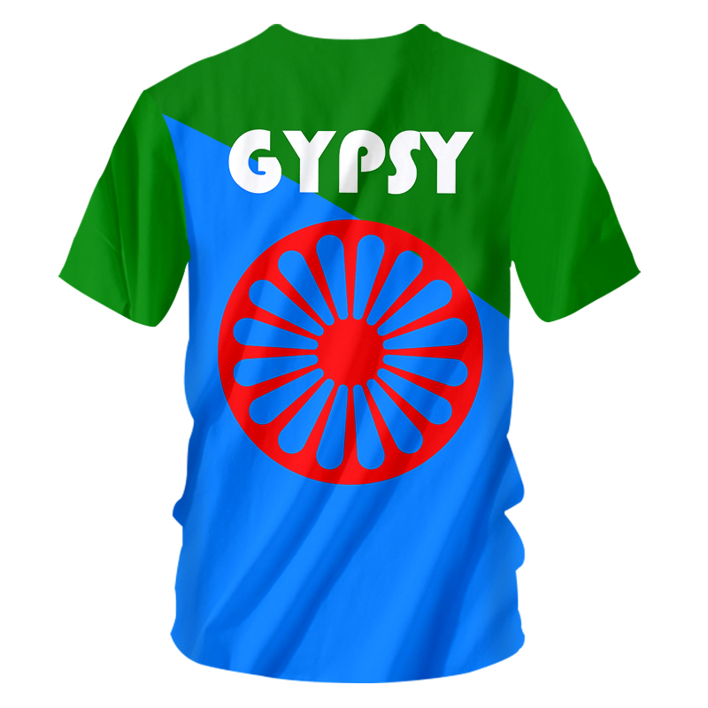 Nowa cygańska flagowa koszulka 3D Printingowa koszula ponadgabarytowy romski koszulka lato swobodny krótkie rękawy Gypsy styl ubrania Tops TEE 6xl