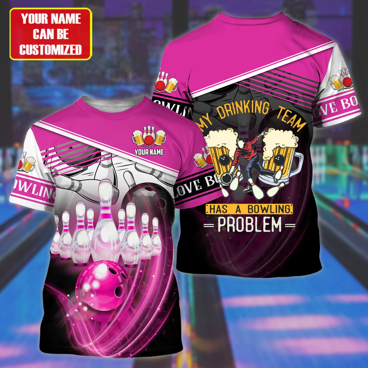 Plstar kosmos anpassade namn färgglad bowling öl 3d tryckt herr t-shirt unisex sommar t-shirt gåva till bowling älskare tx-169