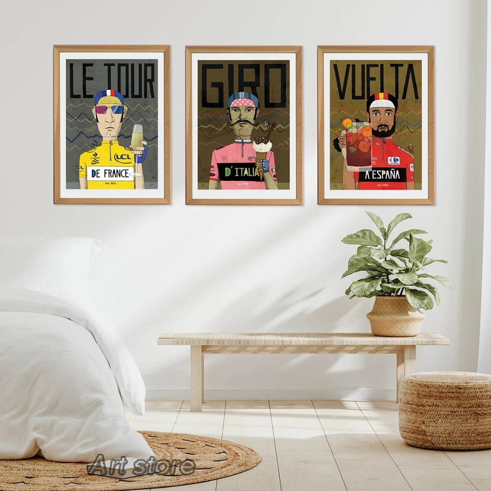 サイクリングレースポスターとプリントグランドサイクリングツアーフランスイタリアエスパナウォールアートキャンバスペインティングバイクキッチンホームルームの装飾