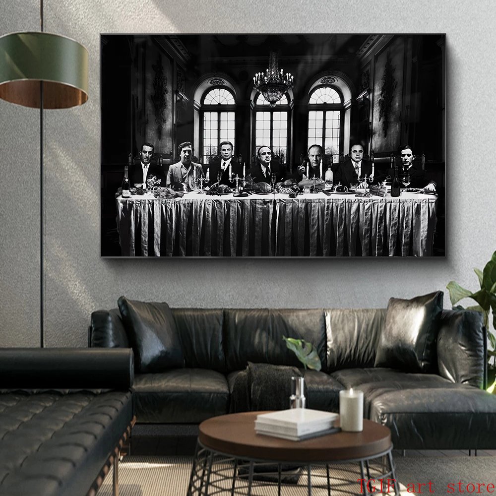 ソプラノスゴッドファーザーポスター映画ギャングザラスト夕食のキャラクターキャンバスリビングルームの家の装飾の絵画絵
