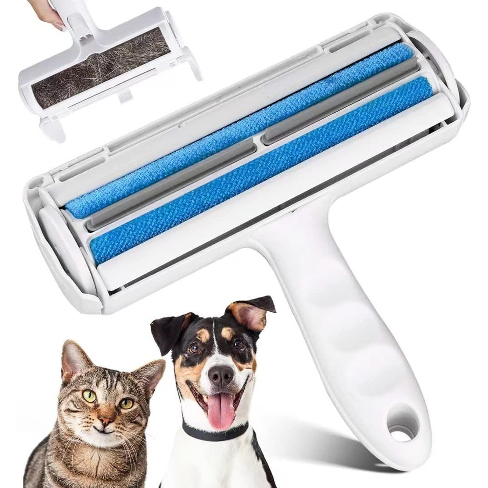 Pet Pe Hair Remover Cepillo de doble cara para electricidad estática en ropa Cat Cabello Risador Tambor de cabello Mascotas Herramientas de limpieza