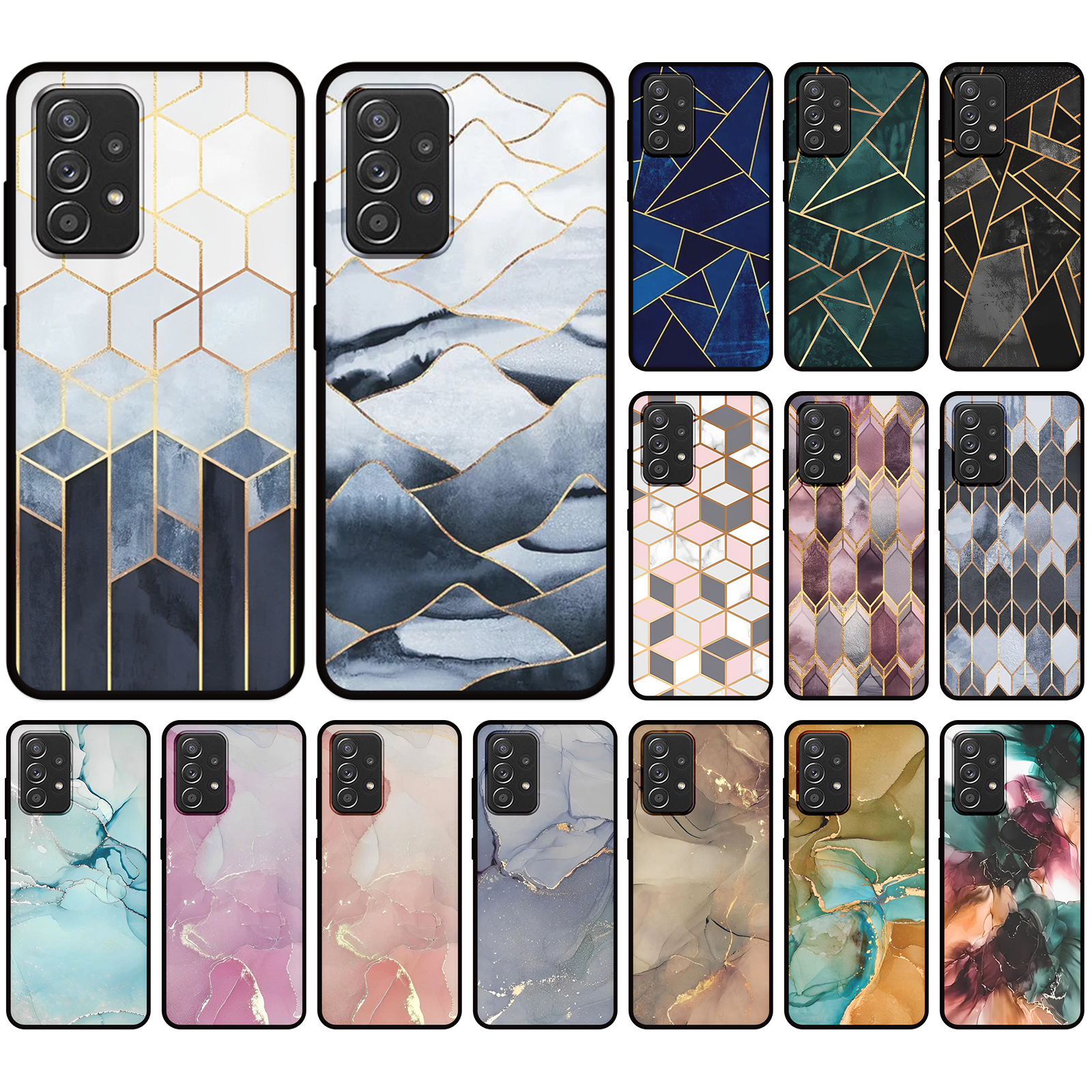 Jurchen Silicone Phone Case pour Xiaomi Redmi 4x 4a Mi Note 10 11 10S 11S 11T Pro Plus 5G Marble Texture Géométrique Printing Cover