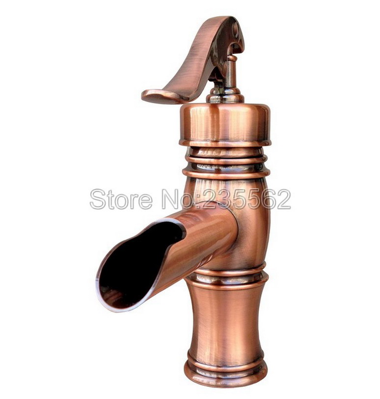 Antique Red Copper Single levier cascade de salle de bain Robinet Basin Basin Basin Tap LNF311