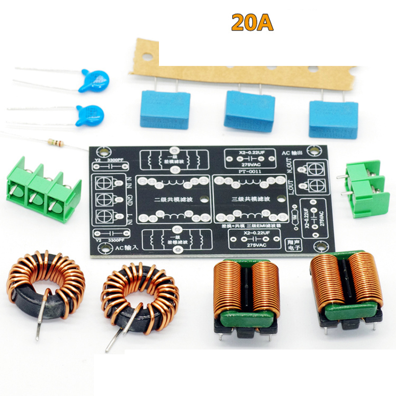 4A 10A 20A 3-stage EMC EMI Power Filter Board AC 110V 220V Electromagnetic Interference Power Purifier Filter Noise Amplifier