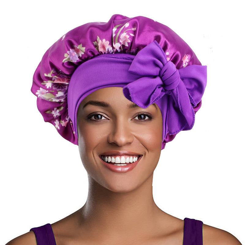 Satin Bonnet Silk Shower Cap Vuxen Badrum Dusch Hårtäcke Badkamp Kvinnor Dubbelskikt Hår Wrap Badtillbehör