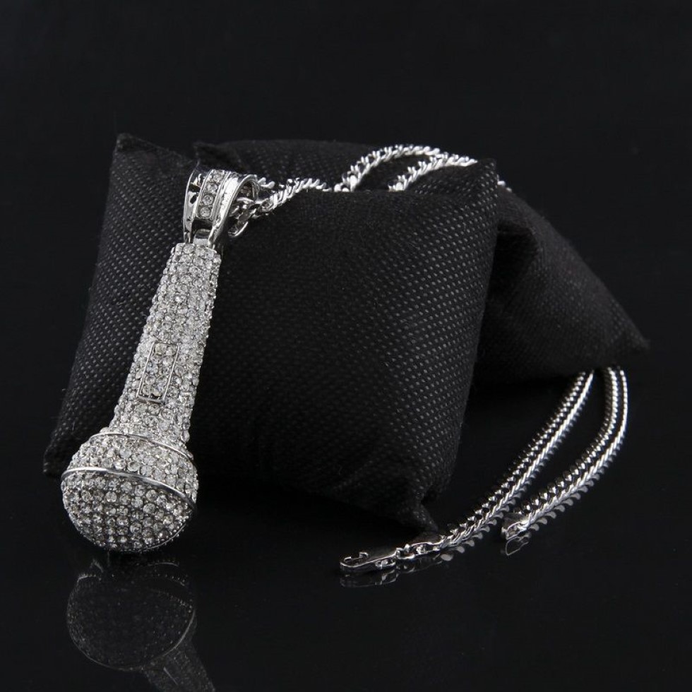 Hommes glacés collier pendentif mode microphone pendentif collier hip hop bijoux gold collier de chaîne cubaine2920