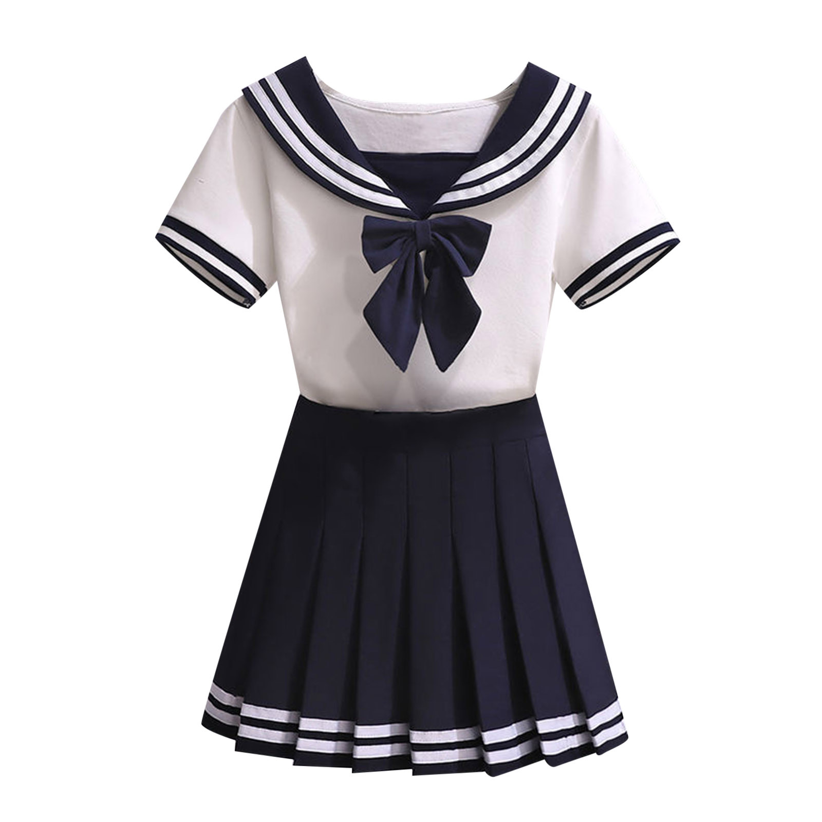 Black White JK Uniform Summer Short Sleeve Shirt+Pleated Skirts Japanese School Uniforms 4-10T Girls Sailor Sets JK Uniform COS