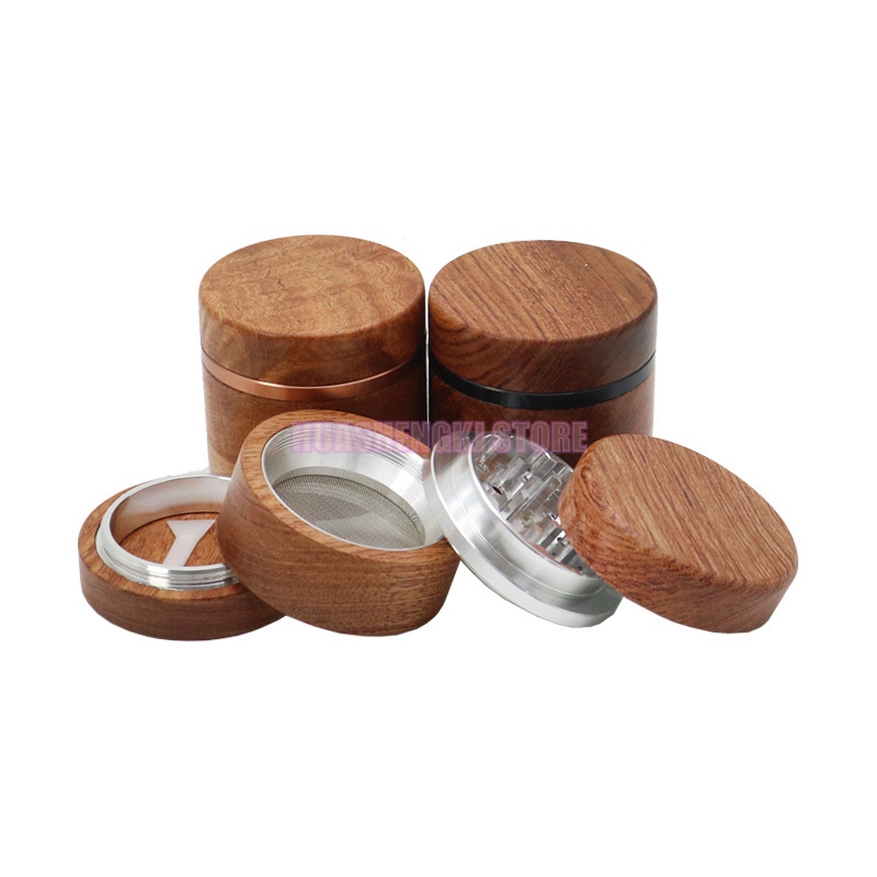 Natuurlijk hout roken kleurrijk aluminium 60 mm droog kruiden tabak draagbare maal kruid molenaar grinder breker slijpen gehakte hand muller sigaretten handpipes houder