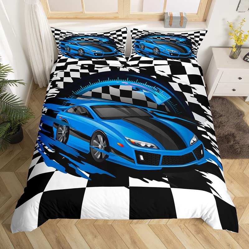 Racing Car Duvet Cover Kids Extreme Sports Game Quilt Cover Twin For Boys Microfiber Cool Speed Automobile Honeycomb Bedding Set