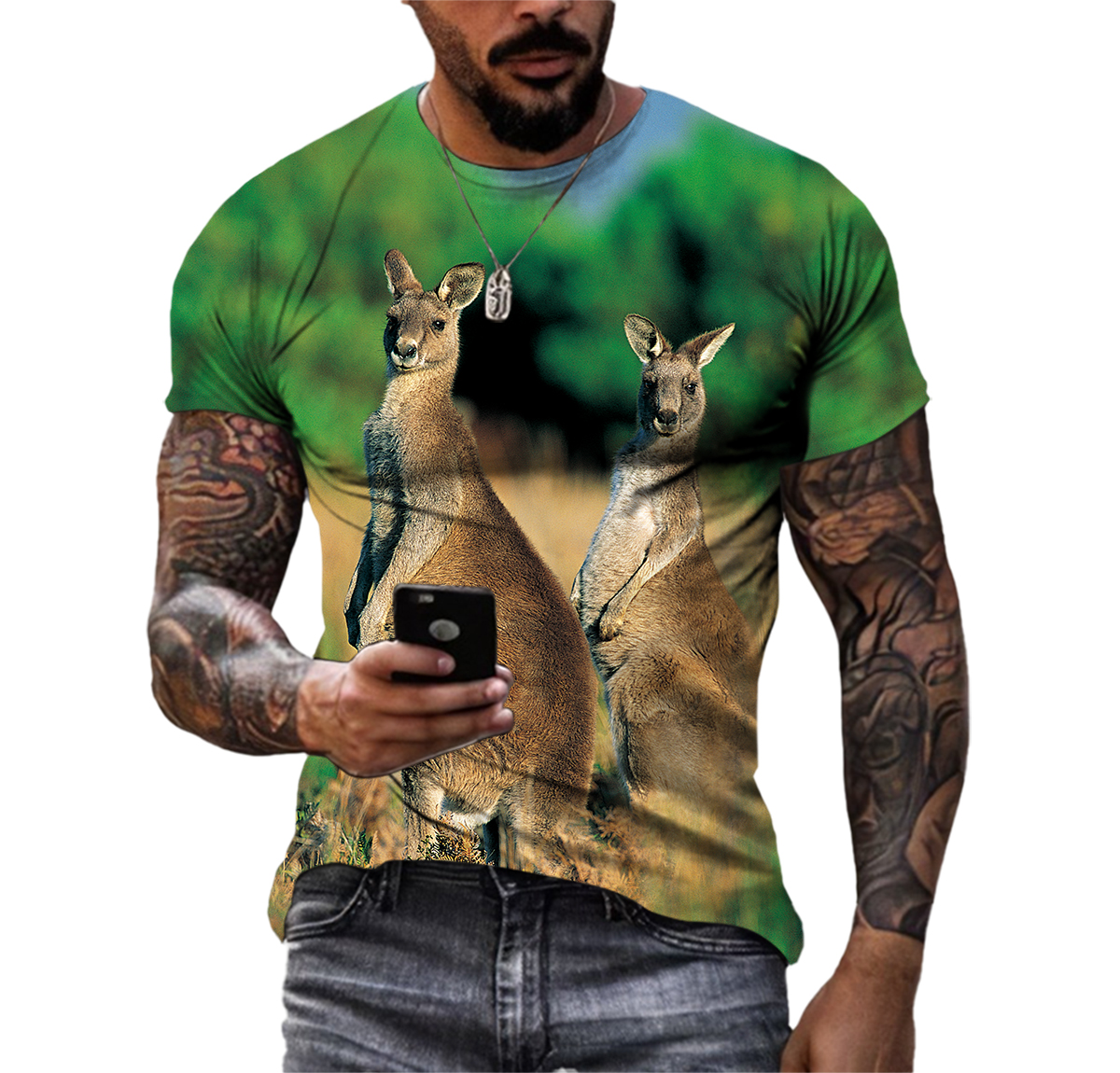 Australia Śliczne Kangaroo Zdjęcia swobodne koszulki mężczyźni HD 3D Drukuj Tee Hip Hop Harajuku Osobowość okrągła szyja Krótki rękaw