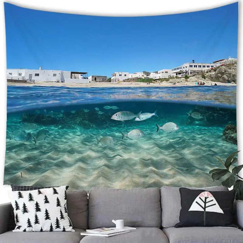 Hanging Wandteppiche Seel am Meer Wandtee Wall Marine Life Party Wohnheimdekorationen Hintergrund Tropischer Fisch Hanging Vorhang Schlafzimmer Wohnzimmer R0411