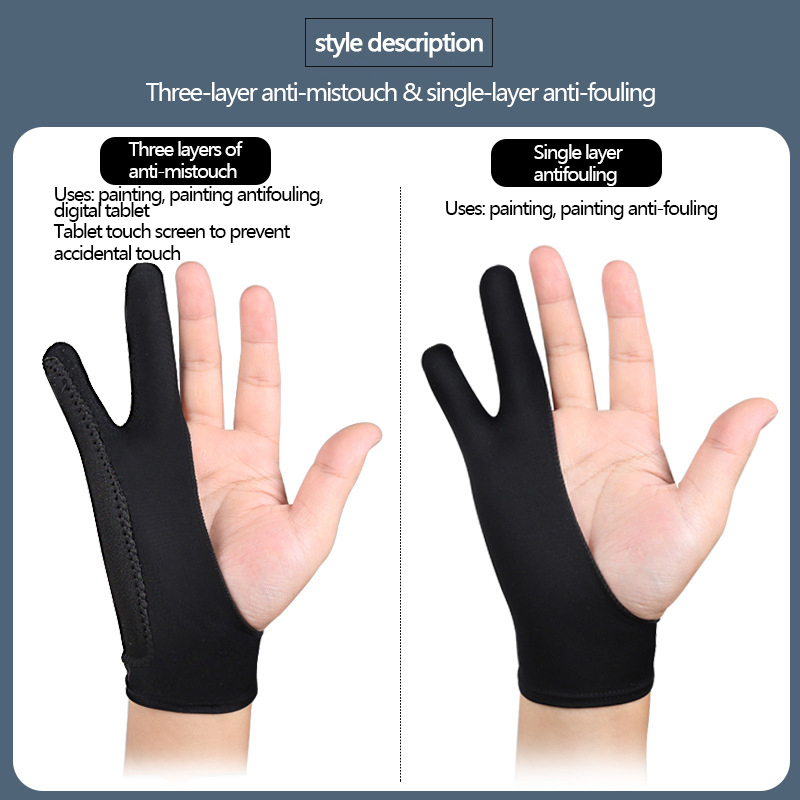 Gant anti-Fouling à deux doigts pour outil de tatouage Artiste dessin stylo graphique Tablet Pad Gants domestiques Gants de la main gauche