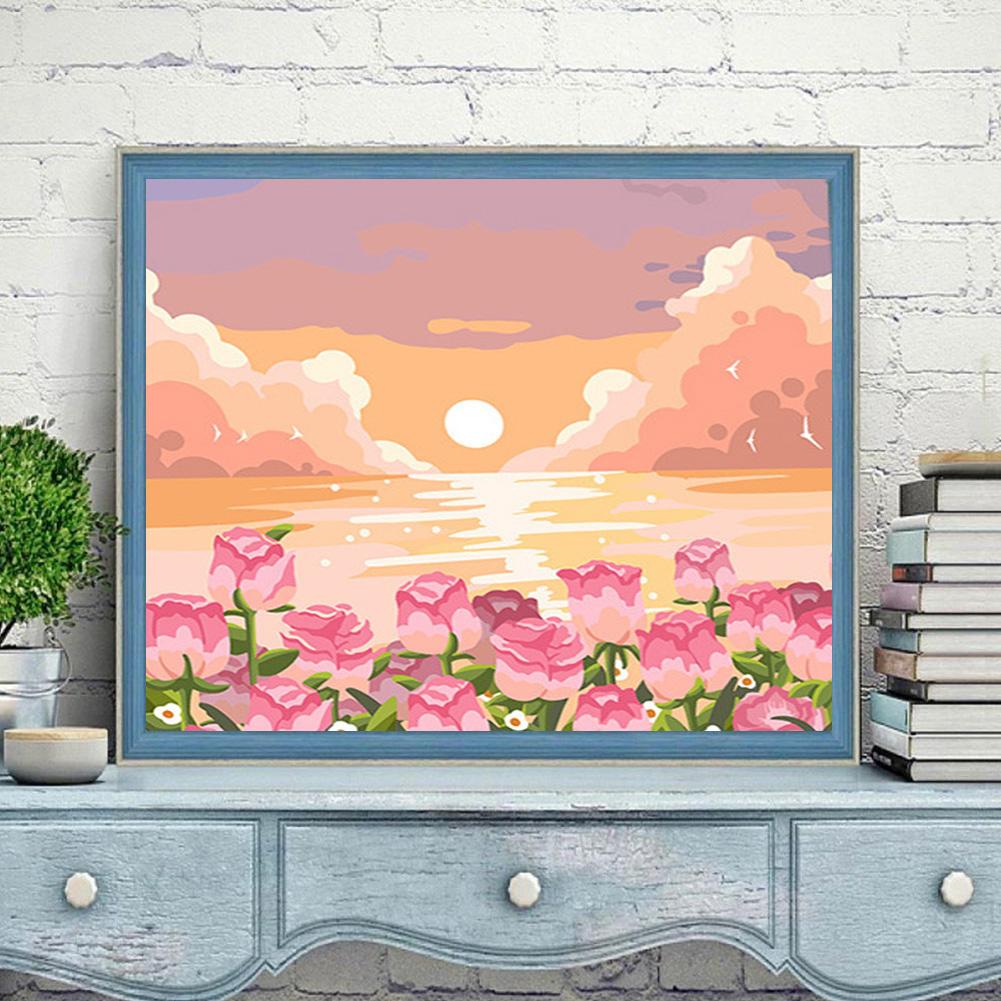 Frame Painting By Numbers Kits Abstract Sunset Landscape Modern Drawing Coloring By Numbers Acrylic Paint For Home Decor