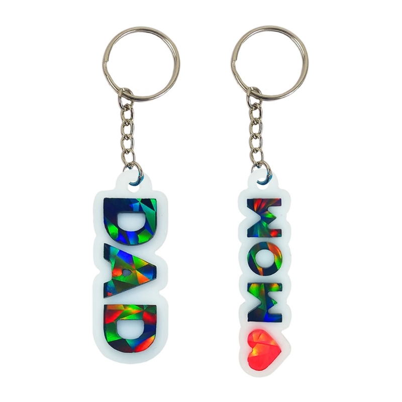 DIY MOM DAD Keychain Silicone Epoxy Mirror Mold DIY Ornament Pendant Crafting Mould for Father and Mother's Day Gift