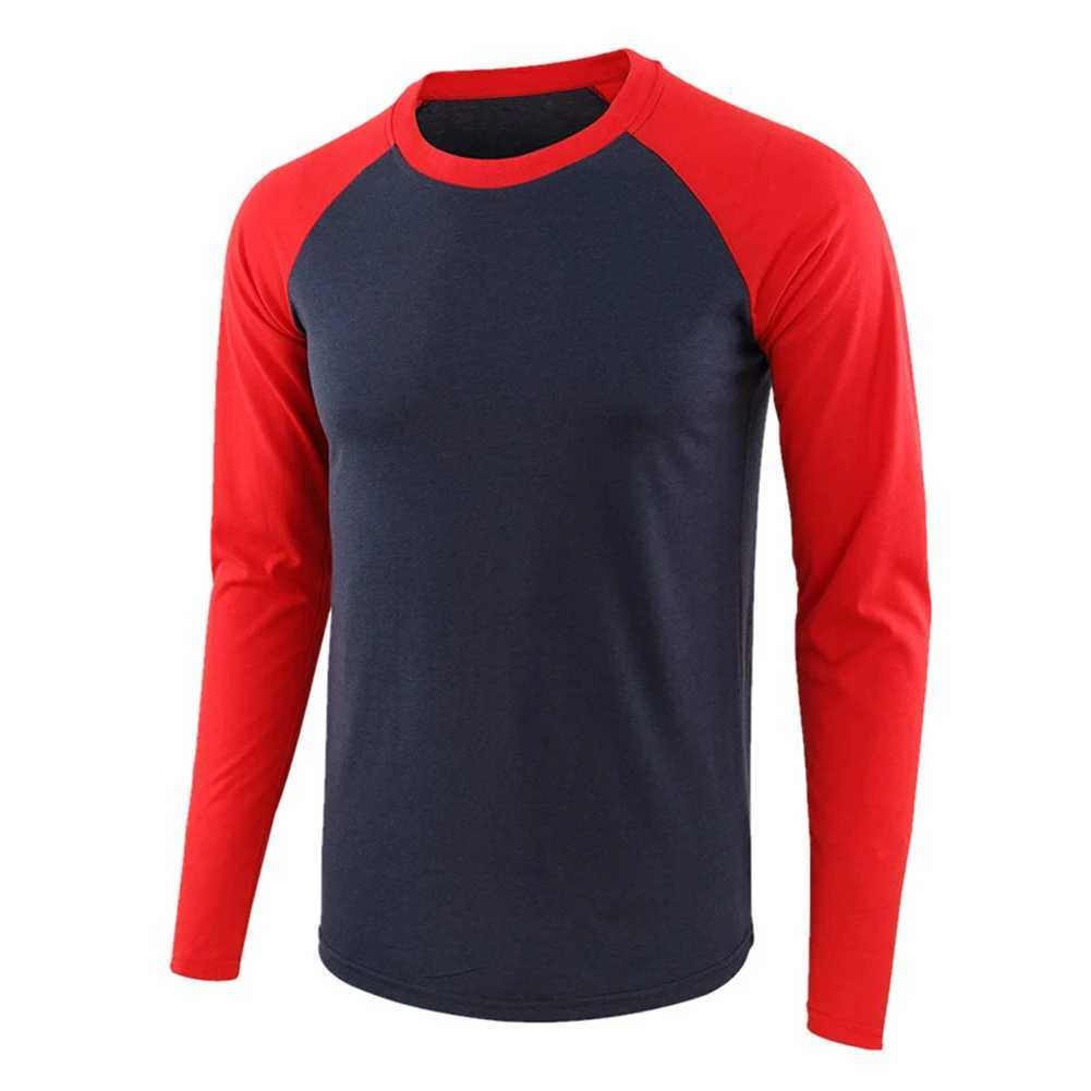 Herren T-Shirts Casual O Hals Schlanker Fit Muskel Langarm Patchwork Fitness Tops T-Shirt für Männer atmungsaktive weiche T-Shirts männliche Kleidung 2404